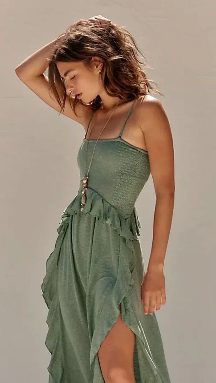 NEW FREE PEOPLE FREE-EST SUMMER LILY PADS GREEN MYRA STRAPLESS MAXI DRESS SZ L